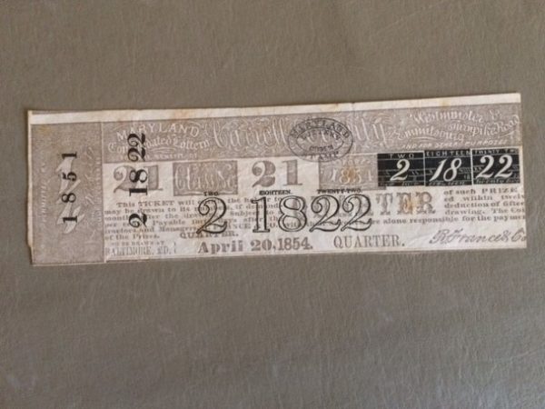 1854 Maryland Lottery Ticket