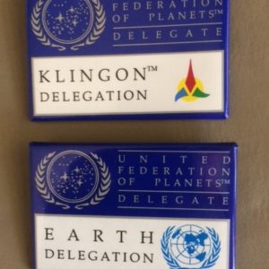 Star Trek United Federation of Planets Delegation Pinback -Earth and Klingon