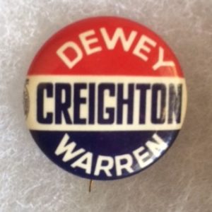 Large Dewey Creighton Warren pinback