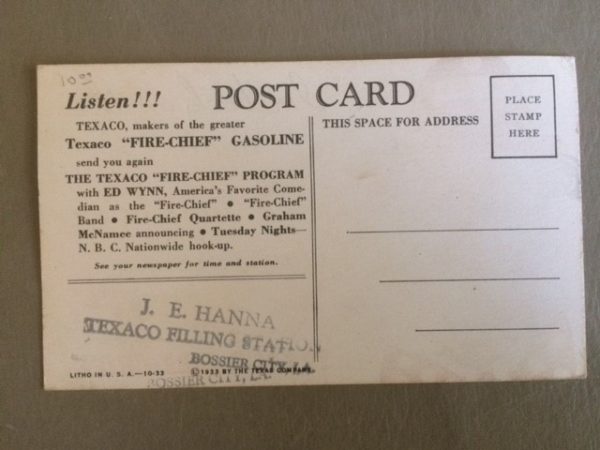 Texaco Fire Chief Ed Wynn 1933 postcard back