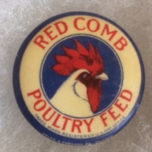 Red Comb Poultry Feed Pinback old