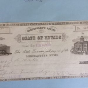 State of Nevada Controllers Warrant 1897