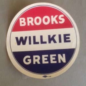1940 Willkie Brooks Green Campaign Window Sticker