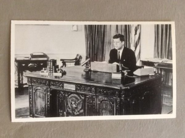 John F Kennedy Large Card - sitting at desk 6-6-1961
