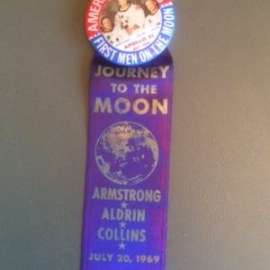 First Men on the Moon Pinback and Ribbon 1969