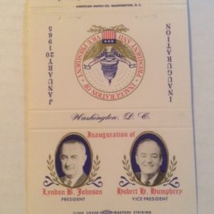 Matchcover LBJ and Humphrey Inauguration 1-20-1965