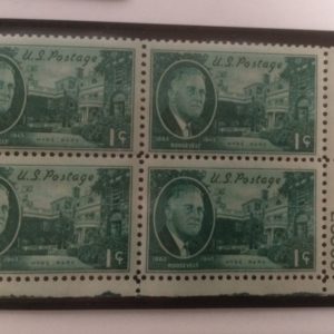 US Postage Block FDR and Hyde Park 1 cent