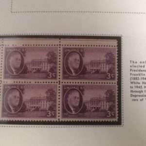 US Postage Block FDR and White House 3 cents