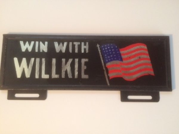 Win with Willkie with US Flag license plate attachment