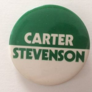 Carter Stevenson green and white pinback